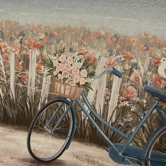 New Wrapped Canvas Scenic Beach Bicycle Canvas Art with Flowers - Picture 4 of 7